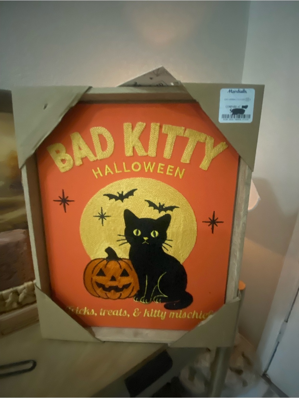 Bad Kitty Halloween Wall Art - Orange & Black